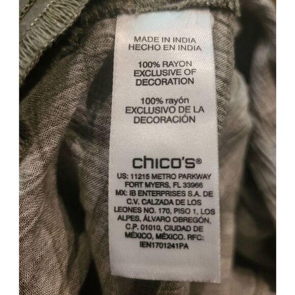 Chico's Dress Women's XL Green Embroidered V Neck Tiered Sundress Vacation - Picture 6 of 6